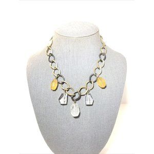 Kenneth Cole Necklace, Acrylic Gemstone Pendant Charms, Hoop Chain, Gold Tone